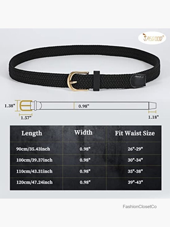 Woven Elastic Braided Stretch Belts with Gold Buckle - 2 Pack